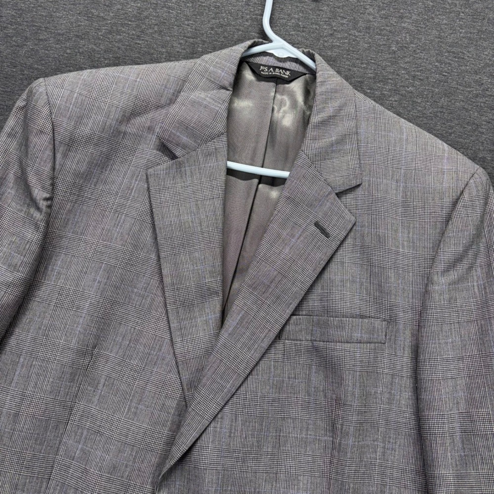 Jos A Bank Sport Coat Mens 46L Gray Plaid Wool Notch Lapel‎ 2-Button Classic Fit